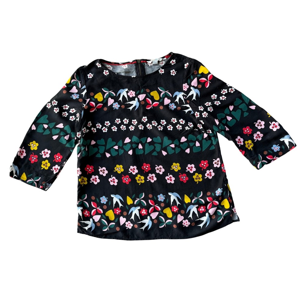 Boden Black Floral Bird Print Viscose 3/4 Sleeve Blouse Women's US 10 - Picture 2 of 10